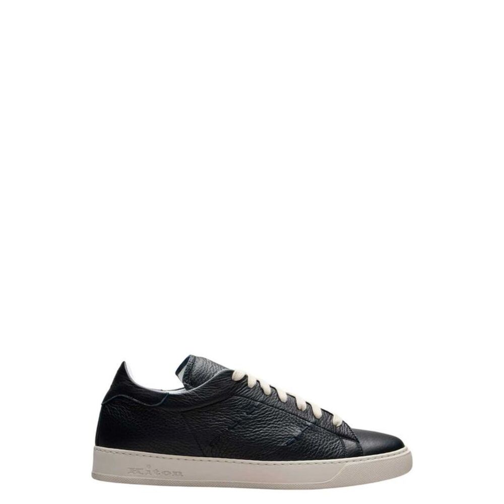 Kiton Men Leather Sneakers With Cross-Stitch Detailing.